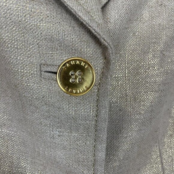 Tahari Arthur Levine Tan Gold Metallic Double Button Blazer Size 8 - Picture 2 of 6